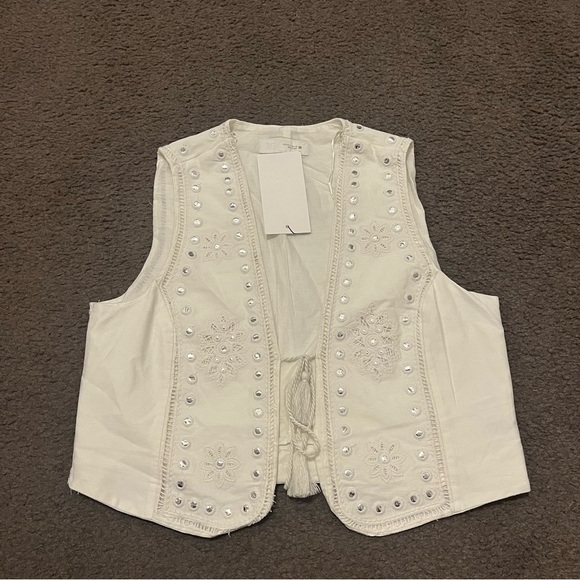 Zara Embroidered Sequins Boho Western Vest NWT - Picture 4 of 8